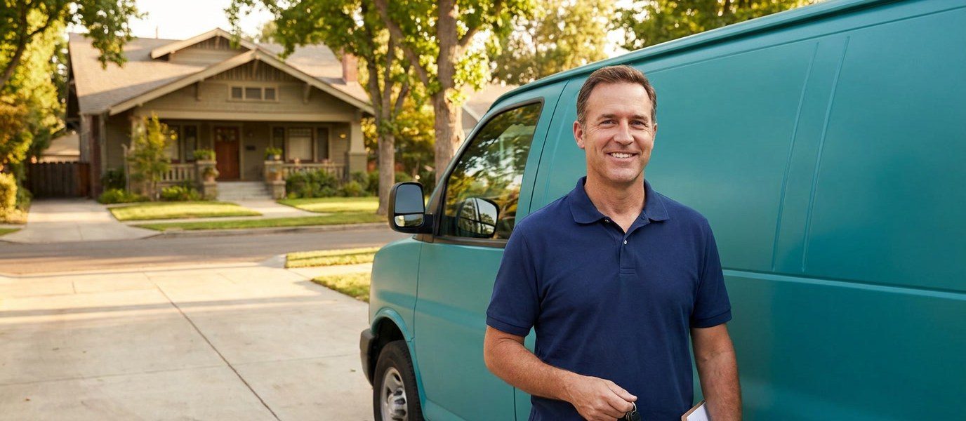 Foster City Locksmiths technician beside service van