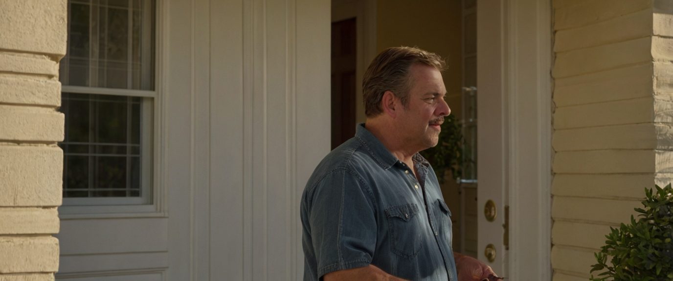Locksmith technician answering a customer question at a residential front door in Foster City